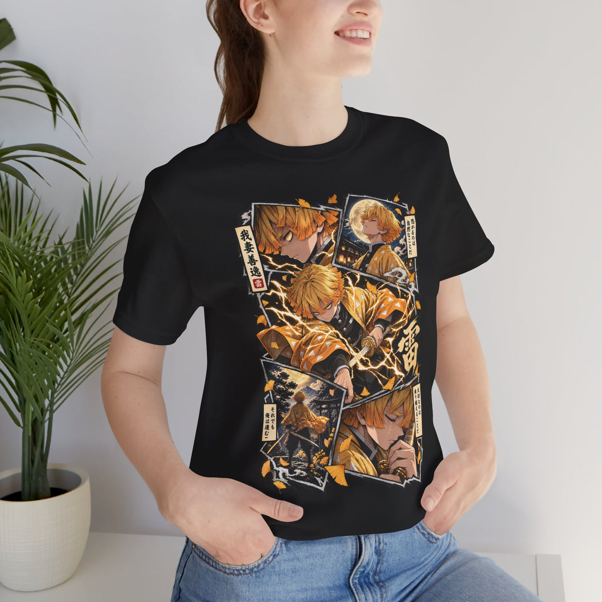 Zenitsu Anime T-Shirt | Manga Panels, Bold Kanji Design