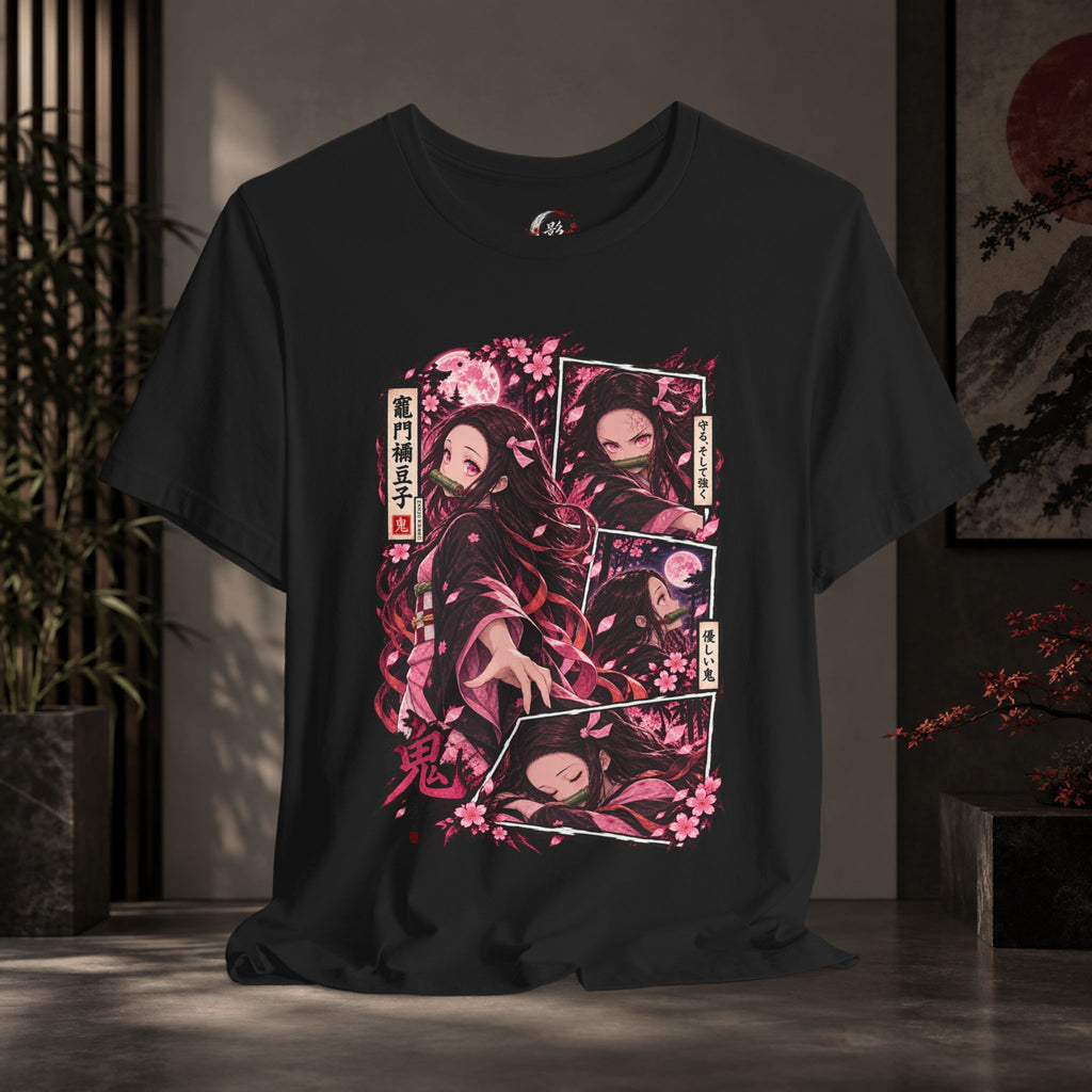Nezuko Anime Panel Tee | Japanese Floral Demon Slayer Style Shirt