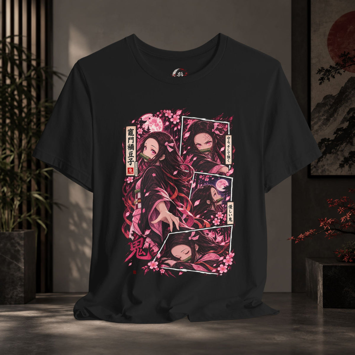 Nezuko Anime Panel Tee | Japanese Floral Demon Slayer Style Shirt