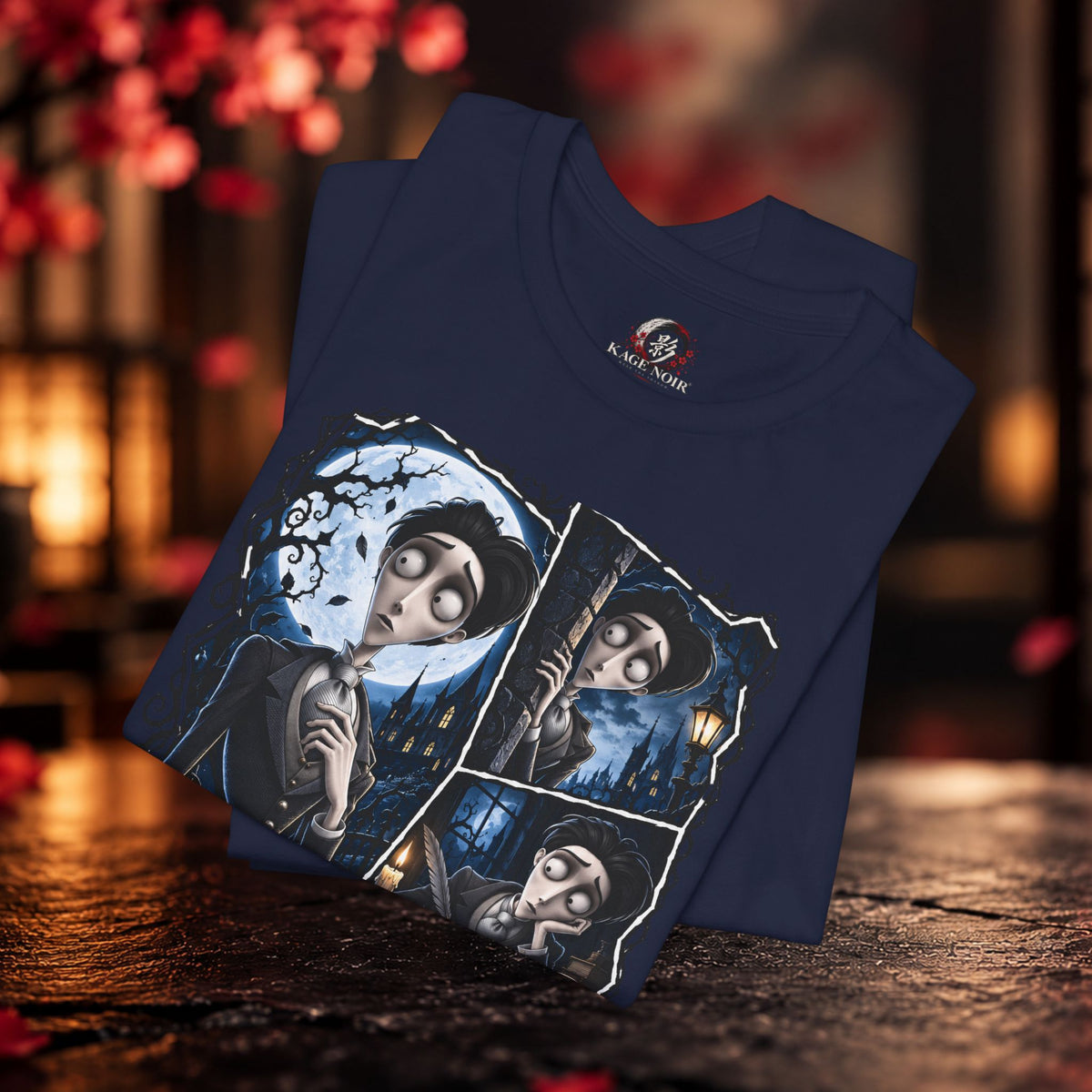 Halloween Gothic Night Comic Panel Tee — Vintage Tim Burton Style Illustration