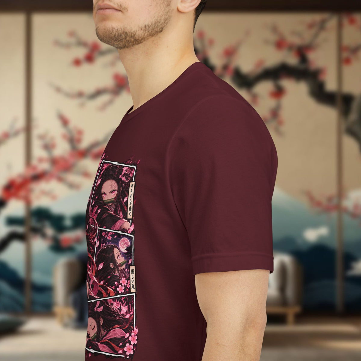 Nezuko Anime Panel Tee | Japanese Floral Demon Slayer Style Shirt